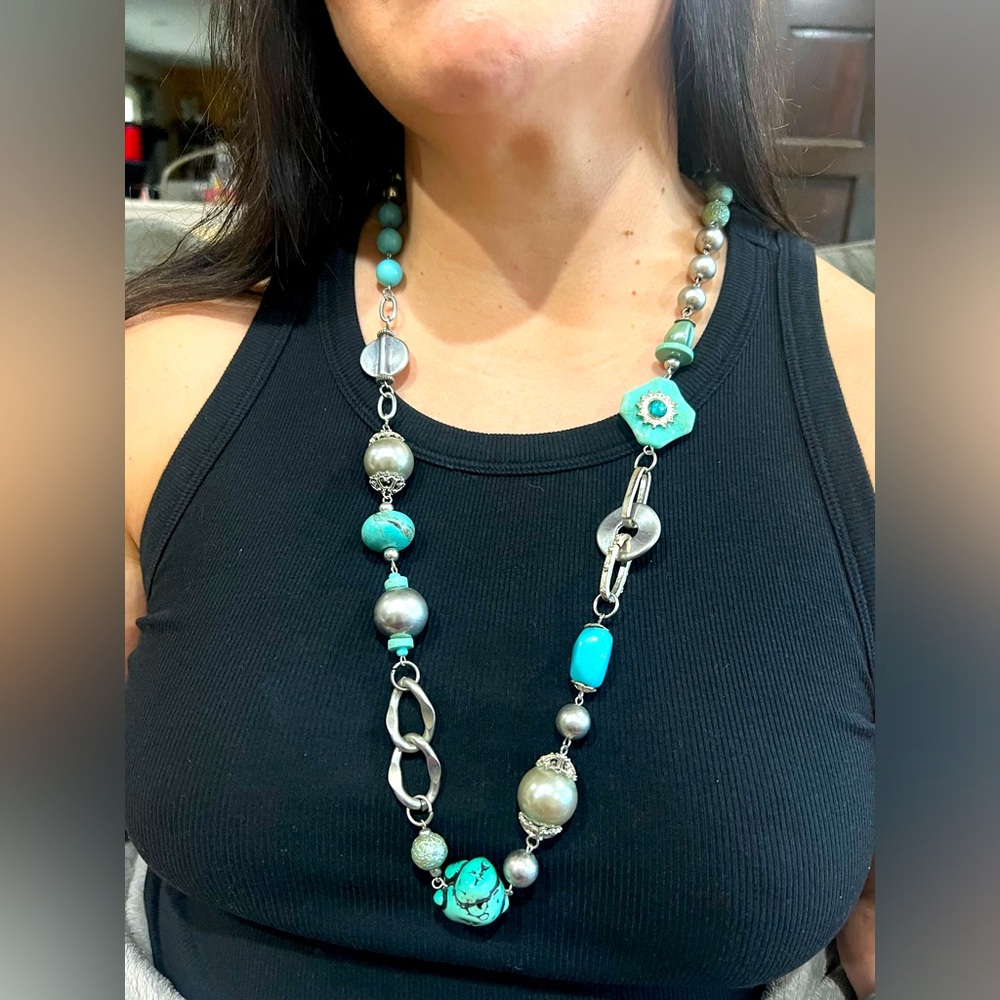 Vintage Beaded Turquoise Howlite N Lucite Statement Necklace